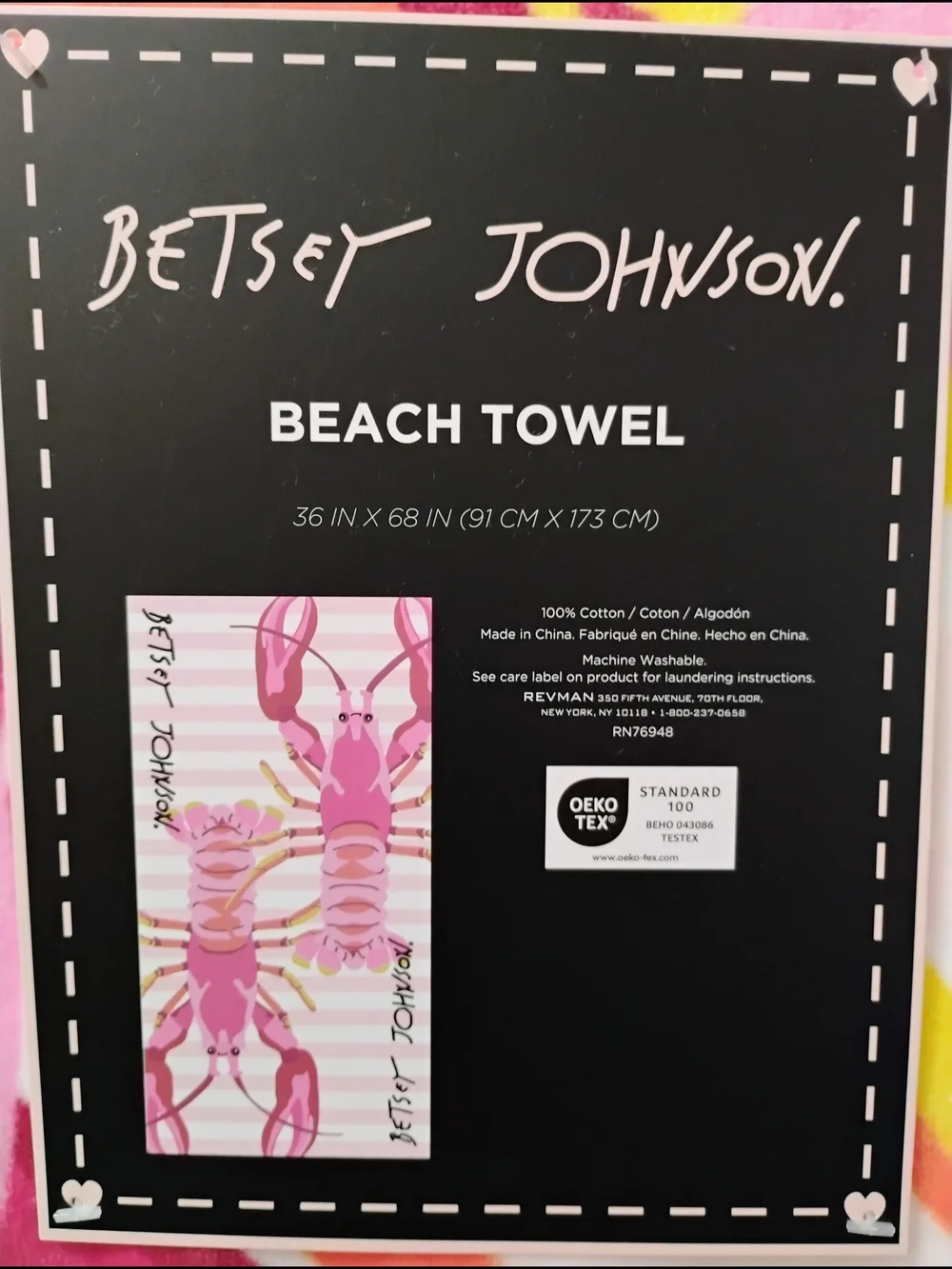 Betsey Johnson Pink Red & Yellow Lobster-Print Beach Towel